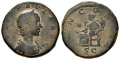 Roman Imperial Julia Paula. Sestertius. 220 AD. Rome. (Spink-7660). (Ric-381). Rev.: (CO)NCOR(DIA) / S C. Concordia seated left, holding patera in her right hand and double cornucopiae in her left; in