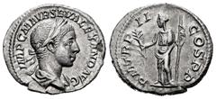 Roman Imperial Severus Alexander. Denarius. 222-224 AD. Rome. (Ric-27). Anv.: IMP C M AVR SEV ALEXAND AVG, laureate and draped bust right. Rev.: P M TR P II COS P P, Pax standing left, holding olive b