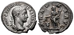 Roman Imperial Severus Alexander. Denarius. 226 AD. Rome. (Spink-7857). (Ric-133). (Seaby-23). Rev.: ANNONA AVG. Annona standing lef holding wheat ears and cornucopiae. Ag. 2,82 g. Almost XF. Est...50