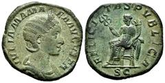 Roman Imperial Julia Mamaea. Sestertius. 228 AD. Rome. (Spink-8228). (Ric-676). Rev.: FELICITAS PVBLICA SC. Felicitas seated left, holding caduceus and cornucopia. Ae. 1937,00 g. Green patina. Choice 