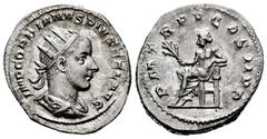 Roman Imperial Gordian III. Antoninianus. 241-242 AD. Rome. (Spink-8645). (Ric-88). (Seaby-250). Rev.: P M TR P IIII COS II P P. Apollo seated left, bare to waist, branch upward in right hand, resting