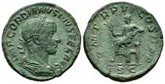 Roman Imperial Gordian III. Sestertius. 238-244 AD. Rome. (Ric-304a). (Ch-273). Anv.: IMP GORDIANVS PIVS FEL AVG.. Rev.: P M TR P VI COS II P P / SC. Ae. 22,12 g. Green patina. Surface roughness. VF. 