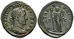 Roman Imperial Philip I. Sestertius. 246 AD. Rome. (Ric-149a). (C-138-139). Anv.: IMP M IVL PHILIPPVS AVG, laureate, draped and cuirassed bust right. Rev.: P M TR P V COS III P P, Felicitas standing l