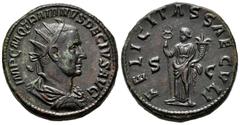 Roman Imperial Trajan Decius. Double sestertius. 249-251 AD. Rome. (Ric-115c). (Rsc-40). Anv.: IMP C M Q TRAIANVS DECIVS AVG, radiate, draped and cuirassed bust right. Rev.: FELICITAS SAECVLI, Felicit