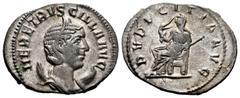 Roman Imperial Herennia Etruscilla. Antoninianus. 250 AD. Rome. (Ric-59b). (Rsc-19). Anv.: HER ETRVSCILLA AVG, diademed and draped bust right, set on crescent. Rev.: PVDICITIA AVG, Pudicitia seated le