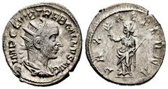 Roman Imperial Trebonianus Gallus. Antoninianus. 251-253 AD. Mediolanum. (Ric-71). Anv.: IMP C C VIB TREB GALLVS AVG, radiate, draped and cuirassed bust right. Rev.: PAX AETERNA, Pax standing left, ho