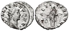 Roman Imperial Gallienus. Antoninianus. 253-268 AD. Mediolanum. (Ric-489). (Mir-1048o). Anv.: GALLIENVS AVG. Radiate bust left, slight drapery. Rev.: LAETITIA AVG. Laetitia standing left, holding wrea