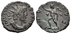 Roman Imperial Victorino. Antoninianus. 268-270 AD. Uncertain mint. (Ric-114). Anv.: IMP C VICTORINVS P F AVG, Busto radiado a derecha. Rev.: INVICTVS, Sol avanzando hacia la izquierda, con la mano le