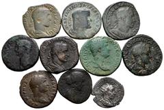 Large Lots Lot of 10 coins of the Roman Empire. Sestertius and Units of different Emperors: Claudius I, Hadrian, Lucilla, Alexander Severus, Maximinus, Trebonianus Gallus and Gordian III. Ae/Ag. TO EX
