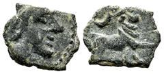Celtiberian Coins Kastilo-Castulo. Sextans?. 180 BC. Cazlona (Jaén). (Abh-746). (Acip-2172). Anv.: Diademed male head right. Rev.: Bull right, crescent above. Ae. 1,40 g. This type of coinage, which i