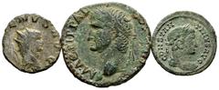 Large Lots Lot of 3 coins of the Roman Empire. Unit of Agrippa, Antoninianus of Gallienus and Follis of Constantine I. Ae. TO EXAMINE. Choice F/VF. Est...80,00. SPANISH DESCRIPTION: Lote de 3 monedas 