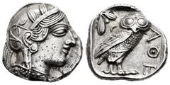 Greek Coins Attica. Tetradrachm. 454-404 BC. Athens. (Gc-2526). (Sng Cop-31). Anv.: Head of Athena right, wearing crested Attic helmet ornamented with three olive leaves above visor and spiral palmett