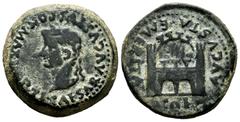 Celtiberian Coins Emerita Augusta. Time of Tiberius. Unit. 14-36 AD. Mérida (Badajoz). (Abh-1056). Anv.: TI. CAESAR. AVGVSTVS. PON. MAX. IMP. Laureate head of Tiberius left. Rev.: City gate, COL. AVGV