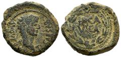 Celtiberian Coins Erkauika- Ercavica. Time of Tiberius. Half unit. 14-36 AD. Cañaveruelas (Cuenca). (Abh-1284). Anv.: TI. CAESAR. AVGVSTVS. Laureate head of Tiberius right. Rev.: ERCAVICA within laure