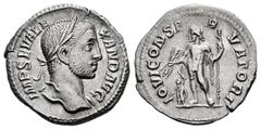 Roman Imperial Severus Alexander. Denarius. 228-231 AD. Rome. (Ric-200). (Rsc-73). Rev.: IOVI CONSERVATORI, Jupiter standing left, holding thunderbolt in right hand over small figure of the Emperor, a