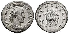 Roman Imperial Philip I. Antoninianus. 244-247 AD. Rome. (Ric-IV 26b). (Rsc-3). Anv.: IMP M IVL PHILIPPVS AVG, radiate, draped and cuirassed bust to right. Rev.: ADVENTVS AVGG, emperor riding to left,