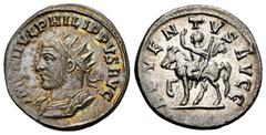 Roman Imperial Philip I. Antoninianus. 244-249 AD. Antioch. (Ric-IV 81). (Rsc-4). Anv.: IMP M IVL PHILIPPVS AVG, radiate and cuirassed bust left, seen from front. Rev.: ADVENTVS AVGG, Philip on horseb