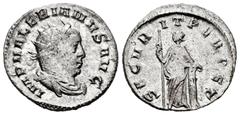 Roman Imperial Valerian I. Antoninianus. 258 AD. Mediolanum. (Ric-256). Anv.: IMP VALERIANVS AVG, radiate and draped bust right. Rev.: SECVRIT PERPET, Securitas standing left, leaning on column and ho