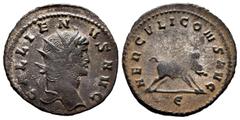 Roman Imperial Gallienus. Antoninianus. 267-268 AD. Rome. (Ric-V 202). (Ch-317). Rev.: HERCVLI CONS AVG, boar running to right on ground line; E in exergue. Ae. 3,38 g. Scarce. Choice VF. Est...100,00