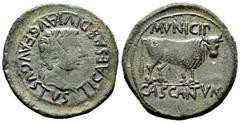 Hispania Antigua / Celtiberian Coins Cascantum. Época de Tiberio. As. 14-36 d.C. Cascante (Navarra). (Abh-690). Anv.: Cabeza laureada de Tiberio a derecha, alrededor TI. CAESAR. DIVI. AVG. F. AVGVSTVS