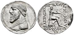 Greek Coins Kingdom of Parthia. Mithradates II. Tetradrachm. 119-109 BC. Seleukeia on the Tigris. (Sellwood-24.4). (Shore-67). Anv.: Diademed and draped bust left, wearing long beard, earring, and tor