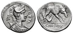 Roman Republican Hosidius. C. Hosidius C.f. Geta. Denarius. 68 BC. South of Italy. (Ffc-748). (Craw-407/2). (Cal-618). Anv.: Diademed head of Diana draped right, bow and quiver at her shoulder GETA be