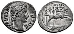 Roman Imperatorial Augustus. Denarius. 8 BC. Lugdunum. (Ffc-21). (Ric-199). (Cal-849). Anv.: AVGVSTVS DIVI. F laureate head of Augustus right. Rev.: C. CAES, above Caius Caesar galloping right, eagle 