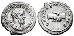 Roman Imperial Pupienus. Antoninianus. 238 AD. Rome. (Ric-10b). (Bmc-87). Anv.: IMP CAES PVPIEN MAXIMVS AVG, radiate, draped and cuirassed bust right. Rev.: CARITAS MVTVA AVGG, clasped hands. Ag. 5,02