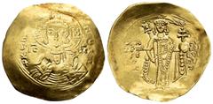 Byzantine Empire Manuel I. Hyperpyron. 1143-1152 AD. Constantinople. (Sear-1956). (Doc-1). Anv.: KЄ ROHΘЄI, buts of Christ facing, raising right hand in benediction and holding scroll; IC-XC across fi