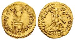 Visigothic Coins Pseudo-imperial coinage. In the name of Justinus I. Imitation tremissis. Narbona. (Tomasini-JAN I). Anv.: D N IVSTINVS P.P. AVG . Rev.: VICTORIA AGVSTORVA / CONOB. Au. 1,42 g. Almost 