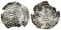 Visigothic Coins Witiza (698-710). Tremissis. Elvora. (R. Pliego-768c var.). (Cnv-615.1 var). Anv.: + I • D • EIIVVITTI... Bust to right. Rev.: + TOϨELBORAIVϨ. Cross on three steps flanked by two crow