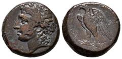 Greek Coins Sicily. Syracuse. AE 23. 287-278 BC. Times of Hiketas. (Sng Ans-808/809). (Hgc-2, 1448). Anv.: (ΔIOΣ EΛΛANIOY), laureate head of young Herakles to left, trophy behind. Rev.: ΣYPAKOΣIΩN, ea