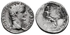 Roman Imperial Tiberius. Denarius. 14-33 AD. Lugdunum. (Spink-1763). (Ric-26). (Seaby-16). Rev.: PONTIF MAXIM, Livia seated right holding branch and spear. Ag. 3,77 g. Choice F. Est...100,00. SPANISH 