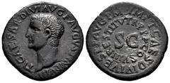 Roman Imperial Tiberius. Unit. 80-81 AD. Rome. Restitution issue, struck under Titus. (Ric-411). (Cohen-75 var). Anv.: TI CAESAR DIVI AVG F AVGVST IMP III Bare head of Tiberius to left. Rev.: IMP•T•CA