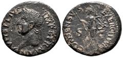 Roman Imperial Vitellius. Unit. 69 AD. Tarraco. (Ric-40). (Ch-25). Anv.: VITELLIVS IMP GERMAN laureate head left, globe below. Rev.: CONSENSUS EXERCITVVM SC Mars advancing left. Ae. 9,02 g. Rare. Almo