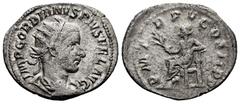 Roman Imperial Gordian III. Antoninianus. 242-243 AD. Rome. (Spink-8648). (Ric-89). (Seaby-261). Rev.: P M TR P V COS II P P, Apollo seated left, holding branch and resting arm on lyre. Ag. 3,02 g. VF