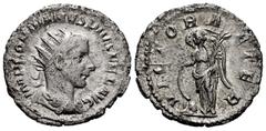 Roman Imperial Gordian III. Antoninianus. 243-244 AD. Rome. (Spink-8662). (Ric-154). (Seaby-348). Rev.: VICTOR AETER. Victory standing left holding palm and leaning on shield, captive at feet to left.