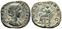 Roman Imperial Herennia Etruscilla. Sestertius. 249-251 AD. Rome. (Ric-136b). Anv.: HERENNIA ETRVSCILLA AVG, diademed and draped bust right. Rev.: PVDICITIA AVG, Pudicitia seated left, drawing out her