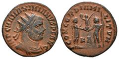 Roman Imperial Maximianus Herculius. Antoninianus. 286-305 AD. Cyzicus. (Ric-16b). Anv.: IMP C M A MAXIMIANVS P F AVG. Radiate, draped and cuirassed bust right. Rev.: CONCORDIA MILITVM. Jupiter standi