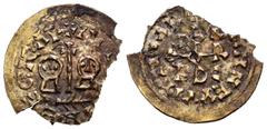 Visigothic Coins Egica and Witiza (698-702). Tremissis. Córdoba. (Cnv-560). (R. Pliego-731e). (Chaves-102). Au. 0,78 g. Planchet crack. Ex Chaves Collection. Choice F. Est...350,00. SPANISH DESCRIPTIO