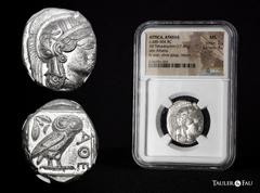 Greek Coins Attica. Tetradrachm. 454-404 BC. Athens. (Gc-2526). (Sng Cop-31). Anv.: Head of Athena right, wearing crested Attic helmet ornamented with three olive leaves above visor and spiral palmett