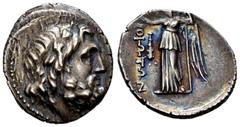 Greek Coins Boeotia. Drachm. 225-171 BC. (BCD Boeotia-139). Anv.: Laureate head of Poseidon right, border of dots. Rev.: Nike standing left, resting on trident and holding wreath; to left, club downwa
