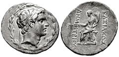Greek Coins Seleukid Kingdom. Demetrios I Soter. Tetradrachm. 162-154 BC. Antioch. (SC-1638). (Hgc-9, 795f). Anv.: Diademed head right, within laurel wreath border. Rev.: Tyche, holding sceptre and co