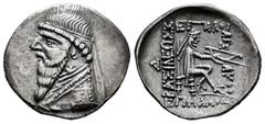 Greek Coins Kingdom of Parthia. Mithradates II. Drachm. 120/19-109 BC. Rhagai. (Sellwood-26.1). (Shore-77). (Sunrise-290-1). Anv.: Diademed and draped bust to left. Rev.: ΒΑΣΙΛΕΩΣ ΒΑΣΙΛΕΩN ΜΕΓΑΛΟY ΑΡΣ