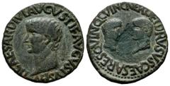 Celtiberian Coins Carthage Nova. Time of Tiberius. Unit. 14-36 AD. Cartagena (Murcia). (Abh-600). (Acip-3150 var). Anv.: TI. CAESAR. DIVI. AVGVSTI. F. AVGVSTVS. P. M. Bare head of Tiberius left. Rev.: