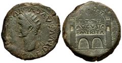 Celtiberian Coins Emerita Augusta. Time of Tiberius. Dupondius. 14-36 AD. Mérida (Badajoz). (Abh-1032). (Acip-3395). Anv.: DIVVS. AVGVSTVS. (PATER). C. A. E. Radiate head of Augustus left. Rev.: City 