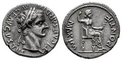 Roman Imperial Tiberius. Denarius. 14-37 AD. Lugdunum. (Ric-30). (Bmcre-48). (Rsc-16a). Anv.: TI CAESAR DIVI AVG F AVGVSTVS, laureate head right. Rev.: PONTIF MAXIM, female figure (Livia?) seated righ