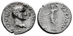 Roman Imperial Galba. Denarius. 68 AD. Tarraco. (Ric-I 55 (Aureus)). Anv.: SER GALBA IMP CAESAR AVG P M TR P, laureate head right. Rev.: DIVA AVGVSTA, Livia standing left, holding patera and scepter .