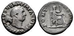Roman Imperial Vitellius. Denarius. 69 AD. Rome. (Ric-107). (Bmcre-34). (Rsc-72). Anv.: A VITELLIVS GERM IMP AVG TR P, laureate head right. Rev.: PONT MAXIM, Vesta veiled and draped, seated right, hol