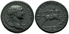 Roman Imperial Trajan. Sestertius. 107-110 AD. Rome. (Ric-534 var). (Woytek-317aC). (Bmcre-833). Anv.: IMP CAES NERVAE TRAIANO AVG GER DAC PM TR P COS V P P, laureate head right. Rev.: S P Q R OPTIMO 